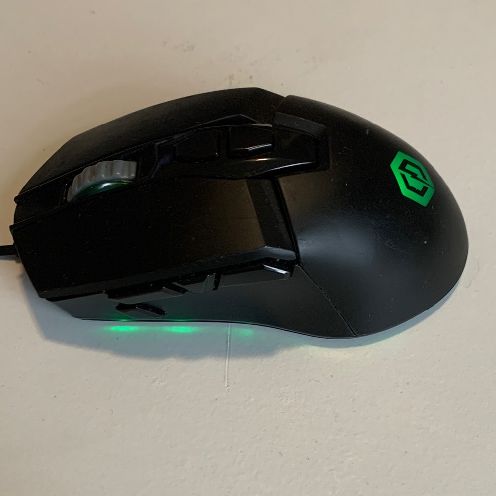 Black Wired Gaming Mouse with Green LED